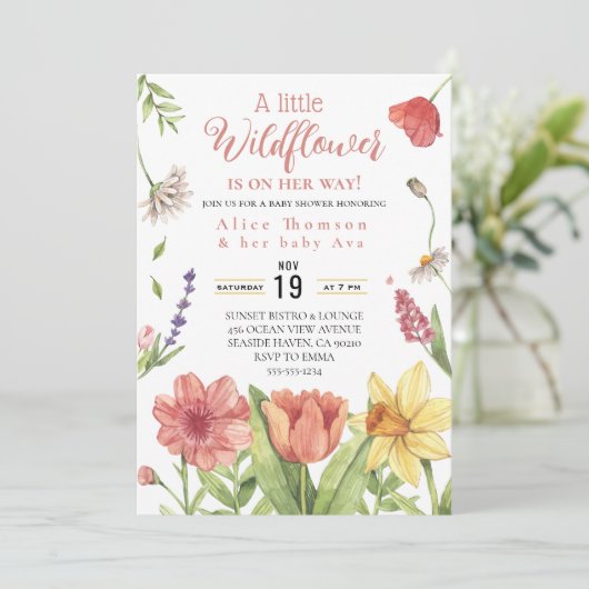 小さな野草の赤ん坊の女の子シャワー招待状 招待状 (スタンド正面)