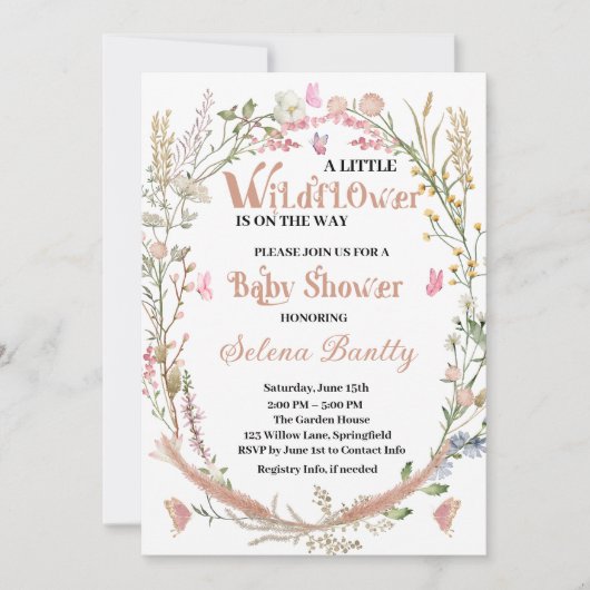 小さな野草の赤ん坊の女の子シャワー 招待状 (正面)
