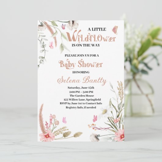 小さな野草の赤ん坊の女の子シャワー 招待状 (スタンド正面)