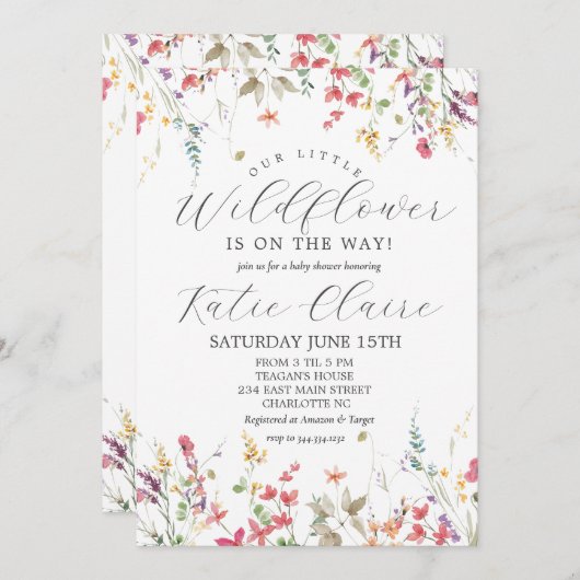 小さな野草の赤ん坊シャワー招待状 招待状 (正面/裏面)