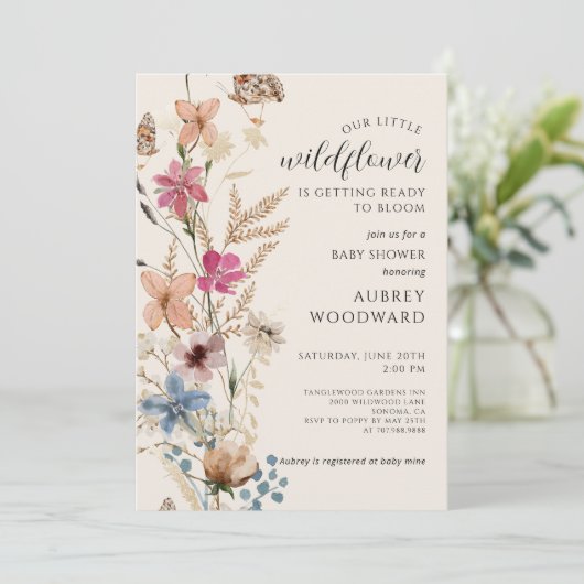 小さな野草の赤男女兼用ちゃんシャワー 招待状 (スタンド正面)