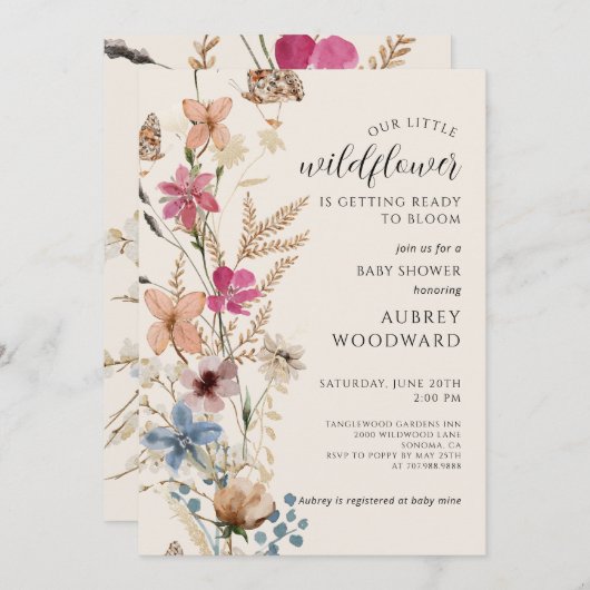 小さな野草の赤男女兼用ちゃんシャワー 招待状 (正面/裏面)