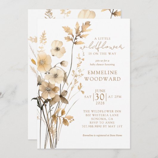 小さな野草の赤男女兼用ちゃんシャワー 招待状 (正面/裏面)