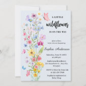 小さな野草の青い赤ちゃんシャワー 招待状 (正面)