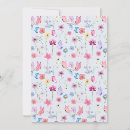 小さな野草の青い赤ちゃんシャワー 招待状 (裏面)