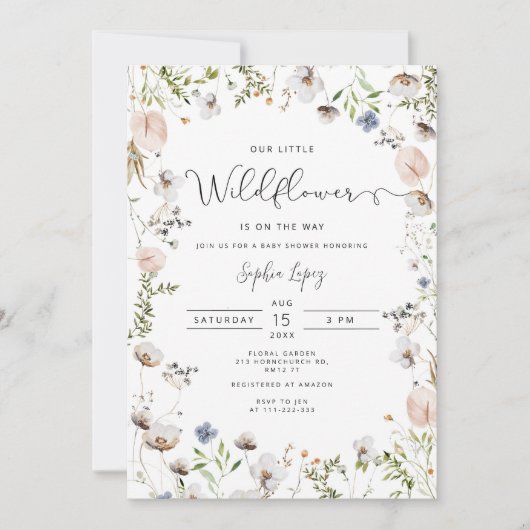 小さな野草は赤ん坊のシャワーの途中にある 招待状 (正面)