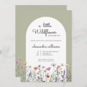 小さな野草セージ緑の赤ちゃんシャワー 招待状 (正面/裏面)