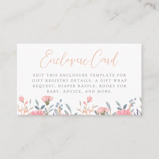 小さな野草坊保女の子の赤ちゃんシャワー エンクロージャーカード (正面)