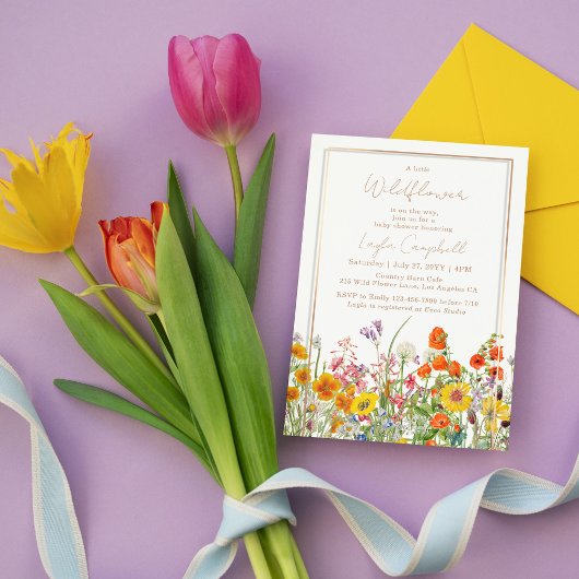 小さな野草坊保女の子の赤ちゃんシャワー 招待状