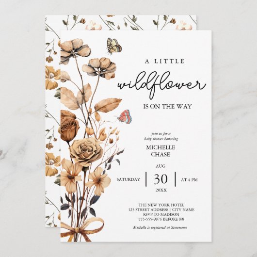 小さな野草娘のベビーシャワー招待状 招待状 (正面/裏面)