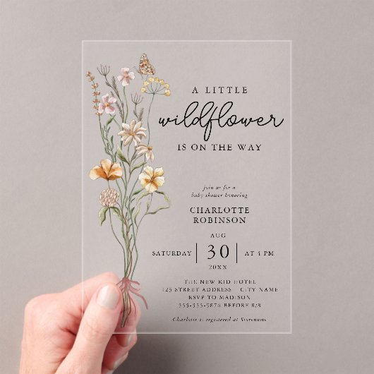 小さな野草娘の赤ちゃんシャワー アクリル招待状 (インサイチュ (ポータブル))