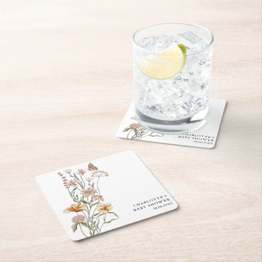 小さな野草娘の赤ちゃんシャワー スクエアペーパーコースター (インサイチュ)