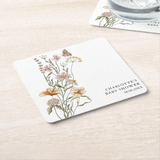 小さな野草娘の赤ちゃんシャワー スクエアペーパーコースター (アングル)