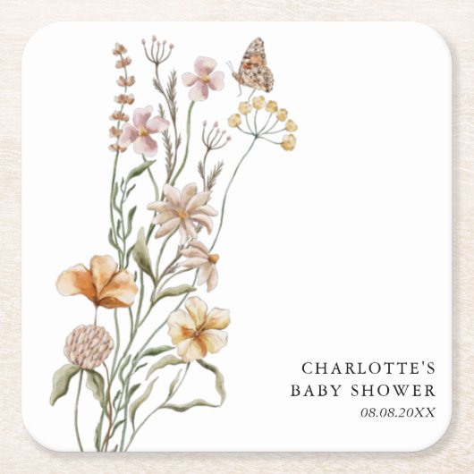 小さな野草娘の赤ちゃんシャワー スクエアペーパーコースター (正面)