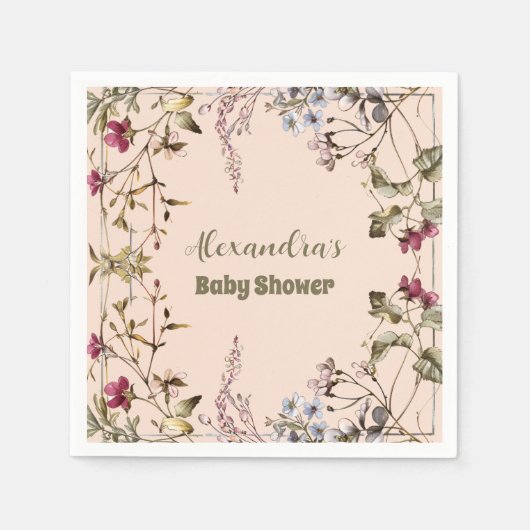 小さな野草娘の赤ちゃんシャワー スタンダードカクテルナプキン (正面)