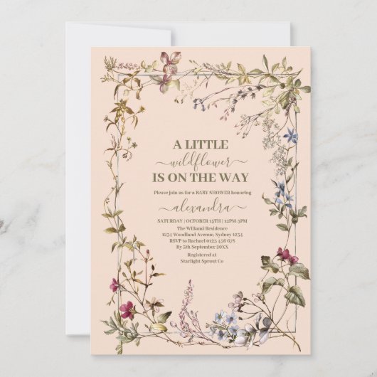 小さな野草娘の赤ちゃんシャワー 招待状 (正面)