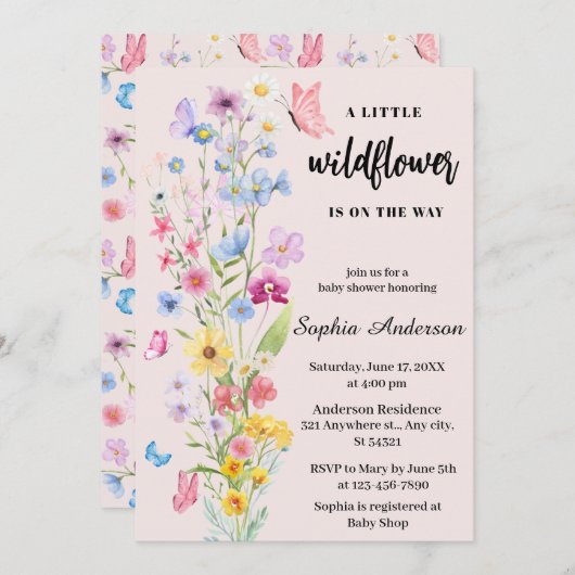 小さな野草娘の赤ちゃんシャワー 招待状 (正面/裏面)