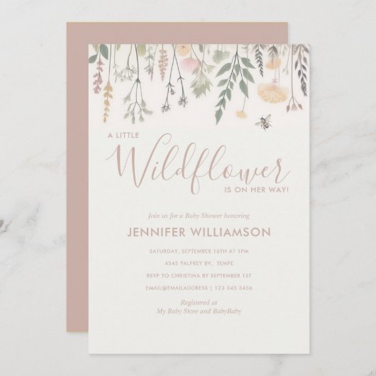 小さな野草娘の赤ちゃんシャワー 招待状 (正面/裏面)