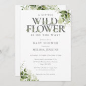 小さな野草緑のフローラの赤ちゃんシャワー 招待状 (正面/裏面)
