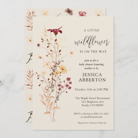 小さな野草花の赤ちゃんシャワー 招待状 (正面/裏面)