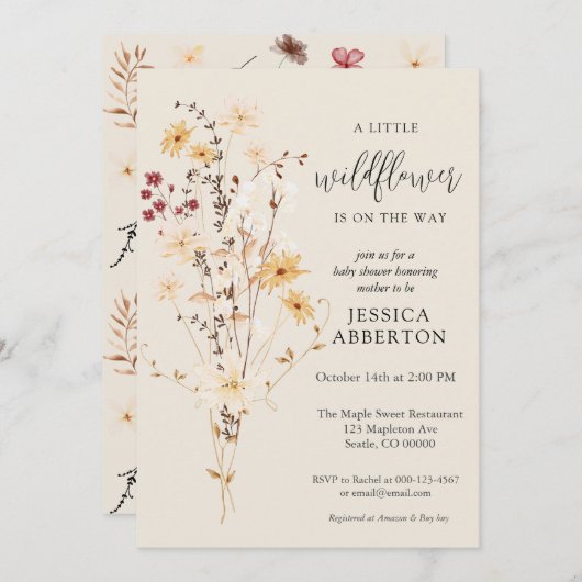 小さな野草花の赤ちゃんシャワー 招待状 (正面/裏面)