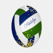 小さな金ゴールドスターブルーグリーンバレーボールチームカラー メタルオーナメント (正面左)