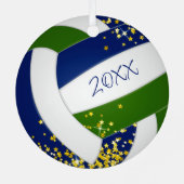 小さな金ゴールドスターブルーグリーンバレーボールチームカラー メタルオーナメント (裏面)