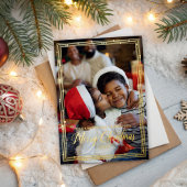 小さな金ゴールドビーズフレームメリークリスマスフォト 箔シーズンカード