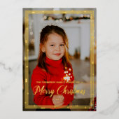 小さな金ゴールドビーズフレームメリークリスマスフォト 箔シーズンカード (正面)