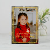 小さな金ゴールドビーズフレームメリークリスマスフォト 箔シーズンカード (立ち正面)