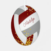 小さな金ゴールド星を持つマルーン灰色バレーボール メタルオーナメント (正面左)