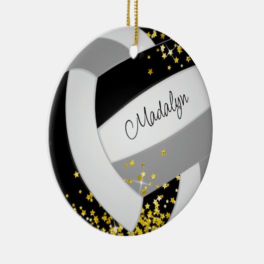 小さな金ゴールド星を持つ黒いグレーバレーボール セラミックオーナメント (右)