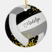 小さな金ゴールド星を持つ黒いグレーバレーボール セラミックオーナメント (正面)