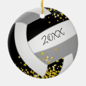 小さな金ゴールド星を持つ黒いグレーバレーボール セラミックオーナメント (裏面)