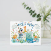 小さな釣り人のパーティーのお知らせ - 1歳の誕生日! ポストカード (スタンド正面)