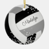 小さな銀の星を持つ黒いグレーバレーボール セラミックオーナメント (正面)