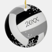 小さな銀の星を持つ黒いグレーバレーボール セラミックオーナメント (裏面)