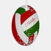 小さな銀星赤い緑のキープサバレーボール メタルオーナメント (正面右)