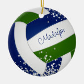 小さな銀色の星ブルーグリーンバレーボールチームカラー セラミックオーナメント (正面)