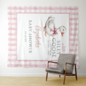 小さな間抜けガチョウのピンクの赤ちゃんシャワー写真の背景 タペストリー (インサイチュ(横))
