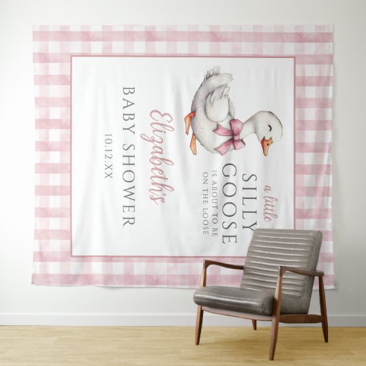 小さな間抜けガチョウのピンクの赤ちゃんシャワー写真の背景 タペストリー (インサイチュ(横))