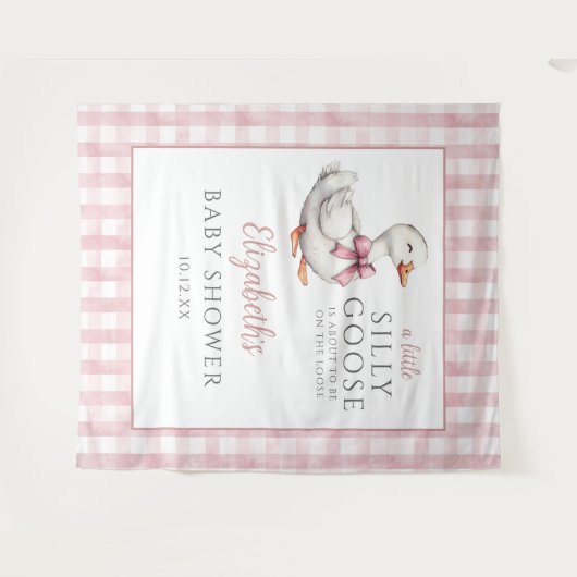 小さな間抜けガチョウのピンクの赤ちゃんシャワー写真の背景 タペストリー (正面(横))