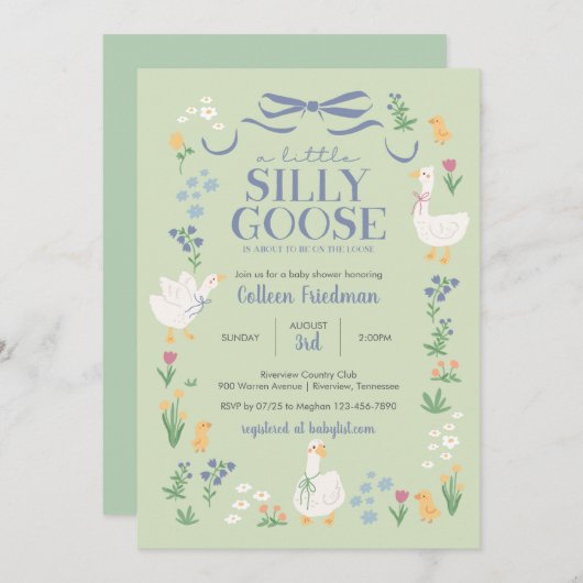 小さな間抜けガチョウの赤ちゃんシャワー招待状 招待状 (正面/裏面)