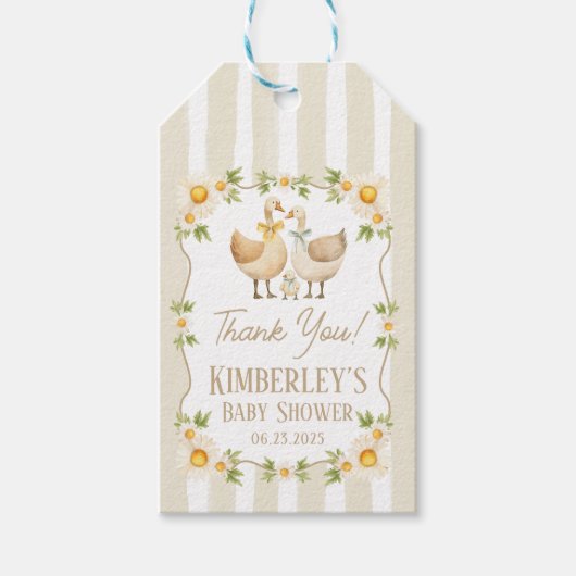 小さな間抜けガチョウ黄色のデイジー赤ちゃんシャワー ギフトタグ (正面)