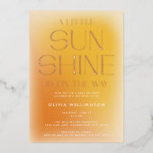 小さな陽光の黄色いモダン赤んはっきりした坊のシャワー 箔招待状 (正面)