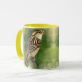 小さな雀と美しいマグカップ絵画- マグカップ (正面左)