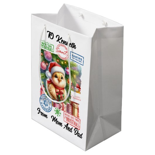 小さな雛がクリスマスの準備ができている ミディアムペーパーバッグ (裏面アングル)