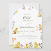 小さな雛が農場の赤ちゃんシャワーの途中にある 招待状 (正面)