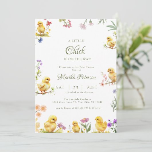 小さな雛が農場の赤ちゃんシャワーの途中にある 招待状 (スタンド正面)