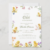 小さな雛が農場の赤ちゃんシャワーの途中にある 招待状 (正面)